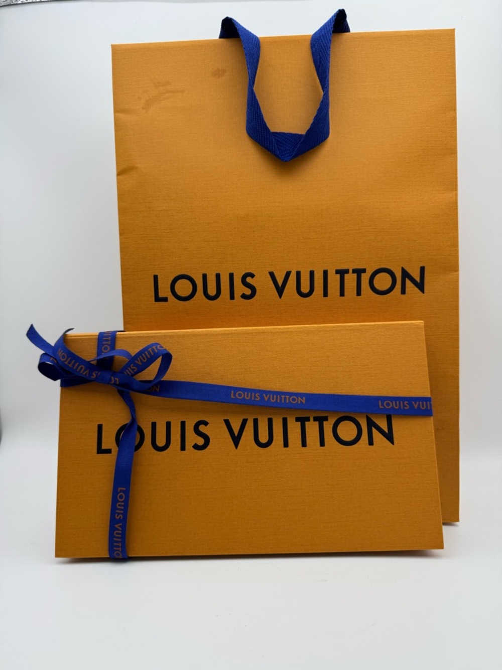 Louis Vuitton Gift Box Blue Ribbon Shopping Bag Full Packaging Set Authentic
